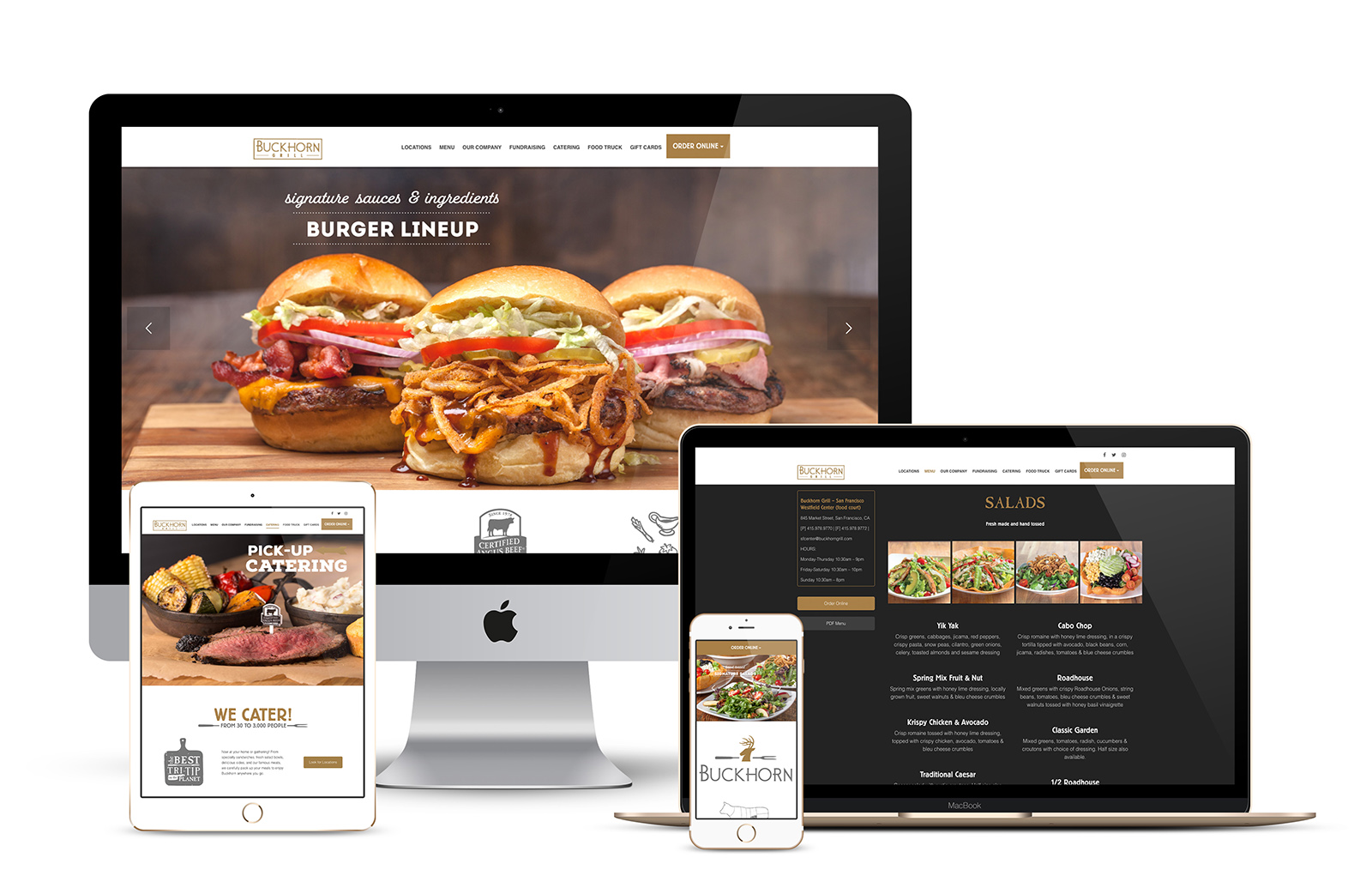 buckhorn grill restaurant website and menu design mockup