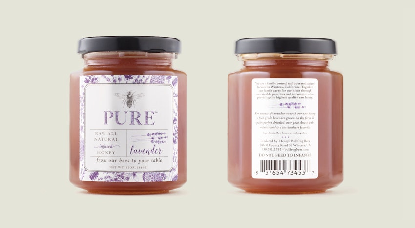 food beverage label design california honey bees