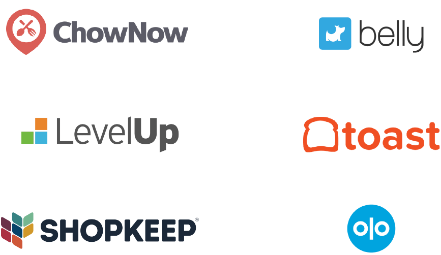 chownow belly levelup toast shopkeep olo logos